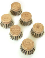 6 pcs Wooden Dish Brush Replacement Heads Made of Renewable Bamboo Wood and Natural Bristle Fiber, Durable, Long Lasting (Palm/Coconut Fiber Bristles)
