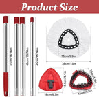 Spin Mop Handle Replacement for Ocedar, Mop Heads Replacements Compatible with O-Cedar EasyWring 1-Tank System, Include 4-Section Handle, 2 Replace Heads,1 Scrub Brush, 1 Base for O Cedar Spin Mops