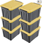 Nazhura 97 Quart Plastic Storage Bin, Stackable and Nestable Storage Boxes with Yellow Lids and Secure Latching Buckles, Large Storage Container (Black/Yellow, 97Quart-6Pack)