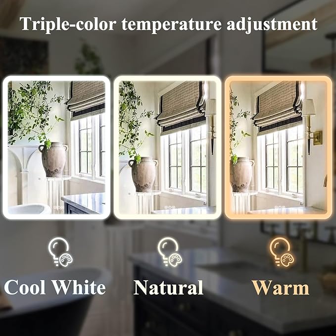 LED Bathroom Medicine Cabinet with Mirror, 24 Inch x 32 Inch Bathroom Mirror Cabinet with Door & Adjustable Shelves, Surface Mount or Recess Installation