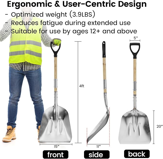 Aluminum Shovel with D-Handle - Stable While Light Weight (2.5 lbs) 20" Blade - Reinforced Edge Ergonomic Design Folding with Threaded Connection