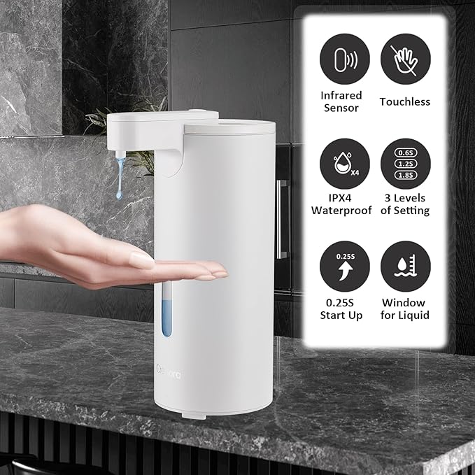 Automatic Soap Dispenser, Touchless Soap Dispenser, 3 Adjustable Volume Hand Soap Dispenser, Bathroom Soap Dispenser, Dish Soap Dispenser for Kitchen Bathroom, Liquid Soap Dispenser White