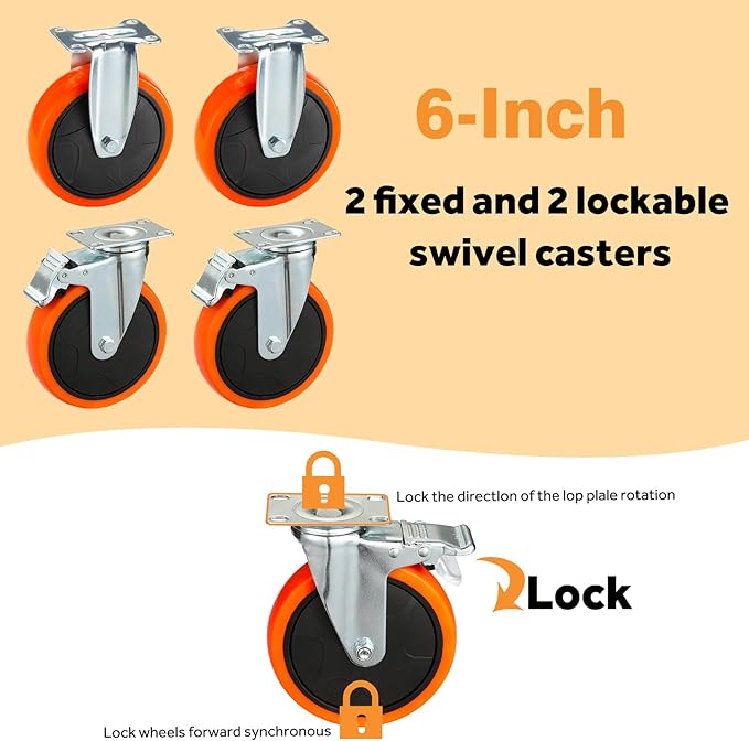 ELAFROS Extra Large Heavy Duty Utility Cart 39.9 x 24.6 Inch - Work Cart Big 2-Tier Plastic Rolling Service Cart with Deep Shelves, 6 Inch Casters, 550 lbs Capacity, Black