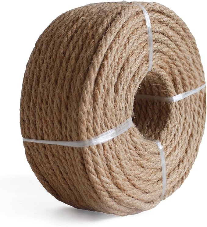 RIOOP Natural Jute Twine Rope 328 Feet 5mm, Heavy Duty Premium Garden Twine String for Crafts, Gardening Deals, Cat Scratching & Macrame Cord, for Climbing Plants, Halloween Decor