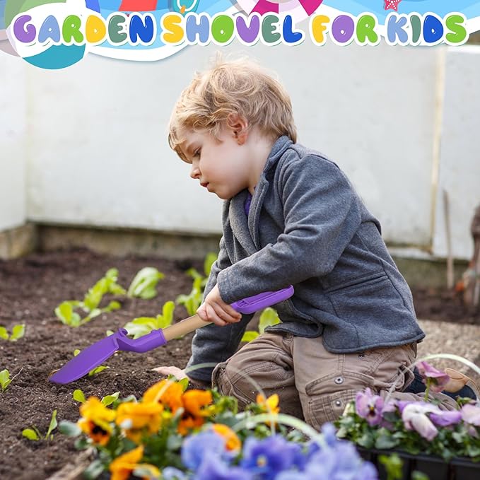 Long Beach Shovel Sand Spades Wood Handle, Sturdy Scoop Sandbox Toys for Kids Adults, Garden Backyard Planting Tools Kit for Digging, ABS Plastic Spade Beach Essential - Yellow Purple