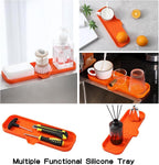 Silicone Bathroom Soap Dishes with Drain Spout-Bathroom and Kitchen Sink Organizer,Sponge Holder,Dish Soap Tray,Perfect for Dispenser,Scrubber,Bottle,Cup on Sink or Counter-Orange 12"×4"