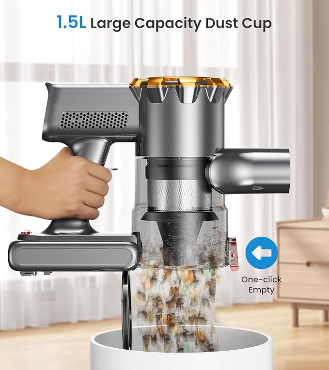 Cordless Vacuum Cleaner, 500W/45Kpa Vacuum Cleaners for Home with LED Display, 8 in 1 Lightweight Stick Vacuum with 60Min Runtime, Anti-tangle, Wall Mount Charging for HardFloor/Carpet/Pet Hair