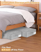 Under Bed Storage, 2 Pack Underbed Storage Container Bags With Lid, Foldable Sturdy Clothes Storage Drawer Organizer W/ 3 Handles, Ultra Thick Fabric Blanket Shoe Storage Box, 30x15x6.7inch, Grey