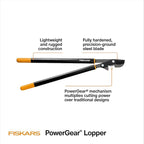 Fiskars 32" PowerGear Bypass Loppers, Patented Mechanism Multiplies Force 3x to Reduce Strain, Heavy-Duty Precision-Ground Steel Blade for Living Growth, Trims Tree Branches up to 2" Diameter