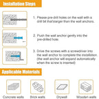KURUI Drywall Anchors and Screws Assortment Kit 270PCS, 135 Plastic Dry Wall Expansion Anchors and 135 Philips Flat Head Wood Screws, 5 Sizes Wall Hanging Kit for Art Decor, Replaces Picture Nails