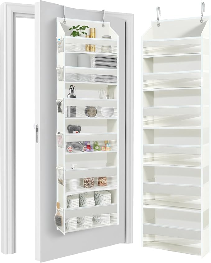 HOMELUX THEORY UPGRADED Over The Door Organizer Hanging - 100D EXTRA THICK & 50lbs HUGE CAPACITY 6 Large Front & 12 Side Pockets, Over The Door Shoe Organizer, Hanging Closet Organizer (Ivory, 1pc)