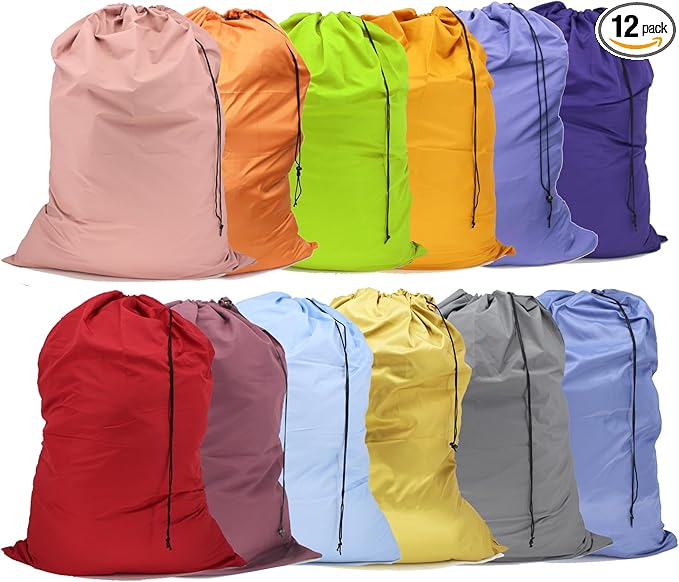 Extra Large Laundry Bag Travel Laundry Bags with Drawstring Closure Fit a Laundry Basket or Hamper for college dorm and apartment dwellers Machine Washable 30"x40" (Mixed Color 12 Pack)