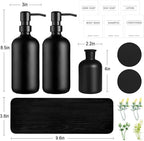Dish Soap Dispenser for Kitchen, Black Hand Soap Dispenser with Stainless Steel Pump, Kitchen Soap Dispenser Set with Wood Riser Tray, Matte Black Bathroom Soap Dispenser Set Bathroom Decor