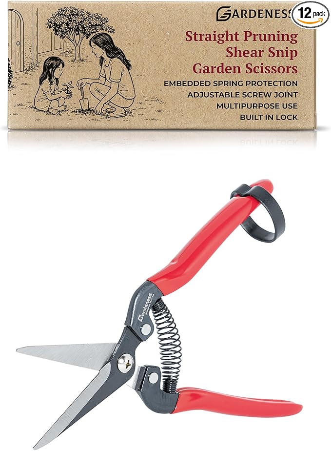 Gardeness 12 PCS Straight SK5 Steel Pruning Shear Garden Scissor Flower Leaf Trimmer Floral Fruits Picking Ultra Sharp Gardening Snips Bonsai Cutter Durable Effort-saving Clippers, Hand Pruners