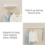 Clothes Drying Rack Wall Mounted, Laundry Drying Rack Collapsible, Space Saving Wall Drying Rack Clothing Foldable, Tri-Fold Retractable Rack Outdoor Indoor with 18 Hooks(White，Loop-Shape Hooks)