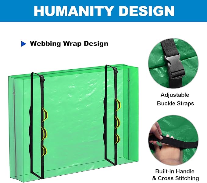 TICONN Mattress Bags for Moving, Heavy Duty Full Mattress Cover Storage Bag with Full-Around Handle and Adjustable Buckles (Green, Full)