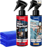 Car Glass Cleaner & Water Repellenet, Windshield Rain Repellent Streak-Free Water Spot Remover Hydrophobic Coating Protecting Against Stains Safe on Glass, Tinted Windows & Mirrors- Pack of 2