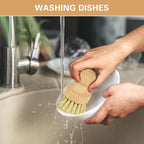Wooden Dish Brushes, Dish Scrubber Brushs for Cleaning Dishes, Kitchen Wooden Cleaning Dsihes Set with Draining Rack, Natural Sisal Bristles, 3 Set