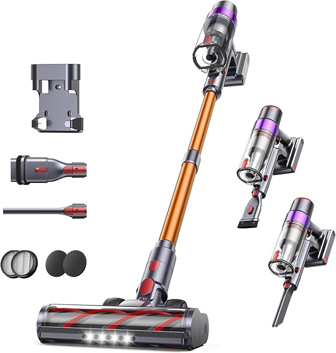 Cordless Vacuum Cleaner, 550W 45KPA Cordless Stick Vacuum Cleaner with 60Mins Rechargeable Battery, LED Touch Display, Handheld Vacuum Cleaners for Home/Pet Hair/Carpets/Floors