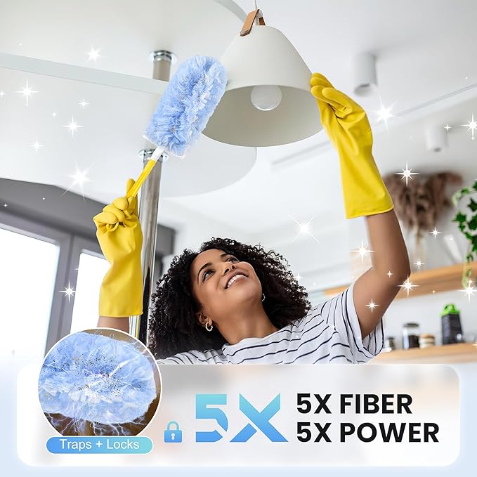 30 Count Heavy Duty Disposable Microfiber Duster Refills - Compatible with Swiffer, 1 Short Handle and 1 Extendable Handle