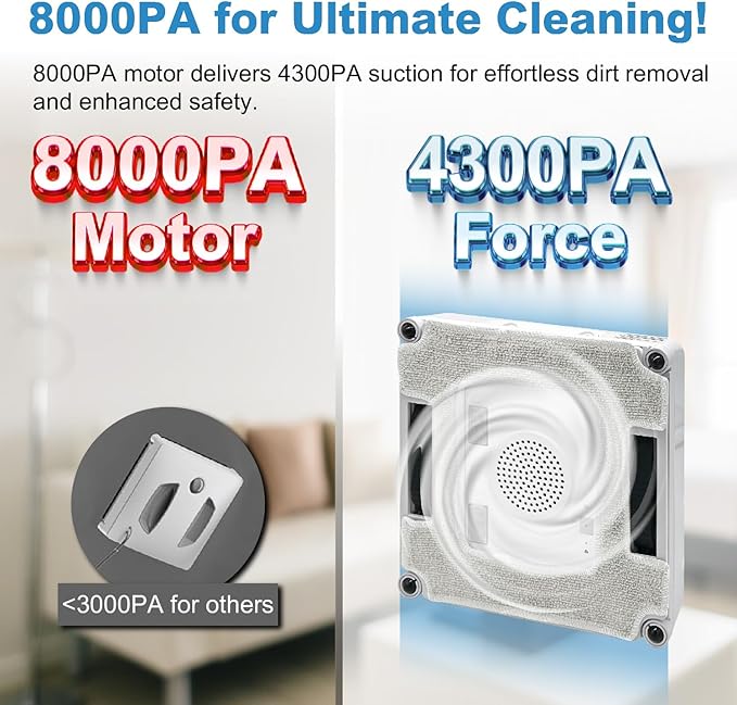 Taiwan Window Cleaning Robot RS7 Plus - Front & Back Dual Jets, Compatible with Wet Pad, 4300PA Suction, Edge Detection, Edge Cleaning Mode