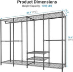 VIPEK V40C Plus Heavy Duty Clothes Rack with Oxford Fabric Cover, Extra Large Covered Clothing Rack for Hanging Clothes Portable Wardrobe Closet Black Closet Rack with Grey Cover, Max Load 1300lb