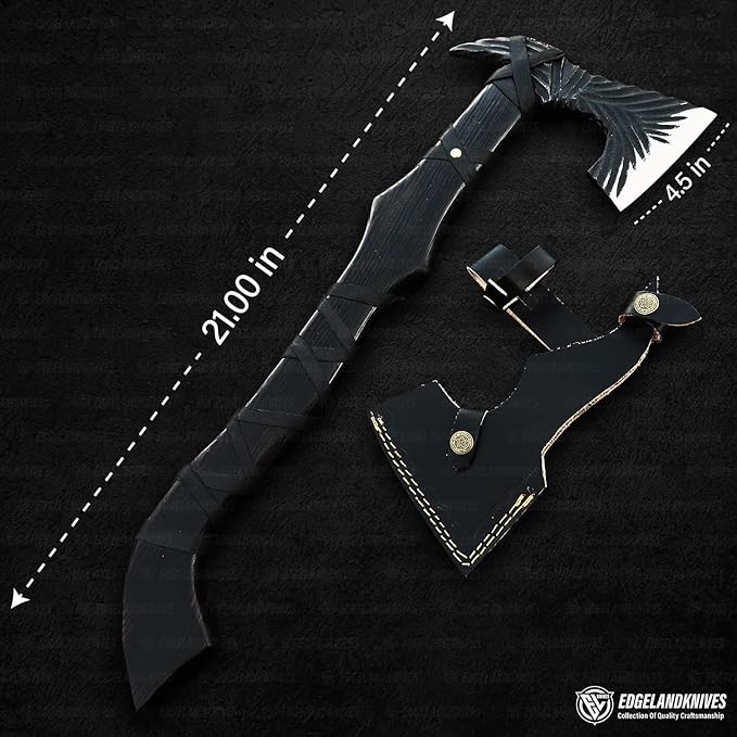 Bearded Viking Axe with Sheath - 16 Inch Damascus Bearded Axe Head, Durable Rose Wood Handle - Best Viking Gift for Men