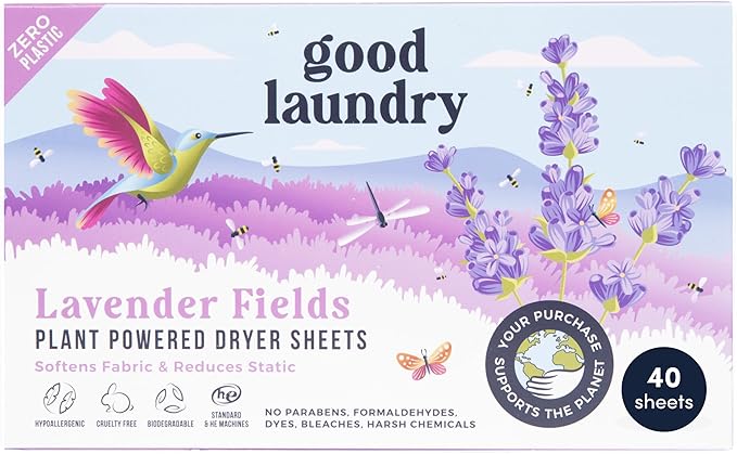 Lavender Breeze Scented Organic Laundry Dryer Sheets - Natural Non toxic dryer sheets infused with Essential Oils - No Harsh Chemicals, Biodegradable, Hypoallergenic - USA Based