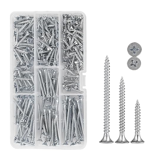 High Hardness #6 Drywall Screws Assortment Kit Wood Screws 170pcs (3/4",1",1-1/4",1-1/2",2") Phillips Drive Flat Head Self Tapping Dry Wall Screws Sheetrock Screw for Picture Hanging and metal Shelves
