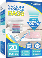 Fygrip Vacuum Storage Bags with Hand Pump, Plastic Packaging Bags, 80% Space Saver Vacuum Seal Bags for Clothing, Travel Lugggage, Blankets, Comforters, 20 Combo