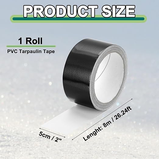 PATIKIL Awning Repair Tape 8m x 5cm Waterproof Canvas Tape High Adhesive Tear Repair Patch Kit for PVC Tarpaulin Tent Awning Fabric RV Sail Boat Cover, Black (2" x26.24ft)