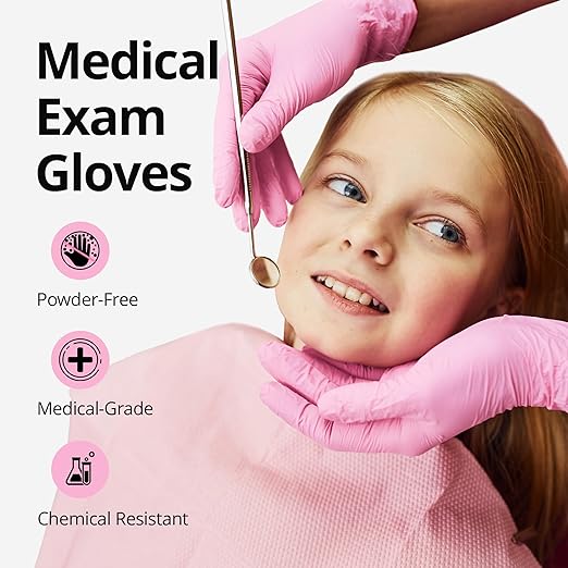 Pink Nitrile Gloves, 3-mil, Industrial Gloves Disposable Latex Free, for Cleaning & Esthetician, Rubber Powder-Free, 100-ct Box (X-Small)