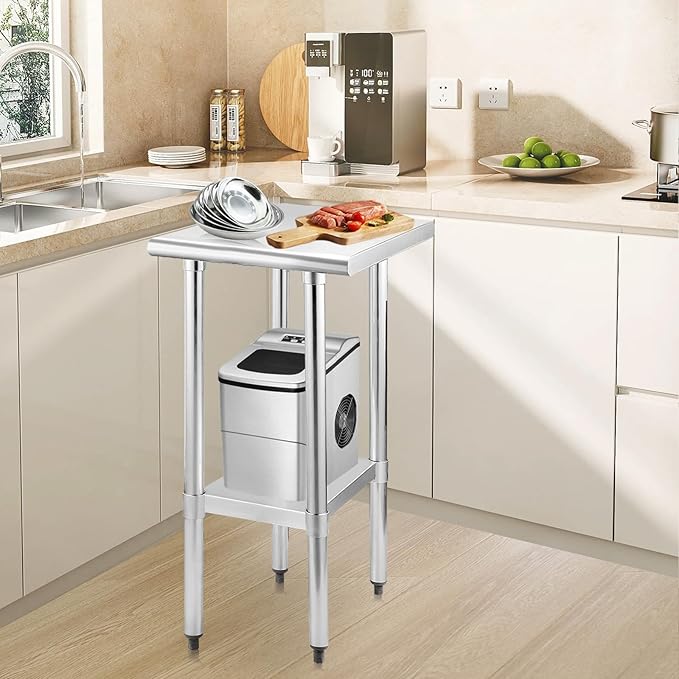STABLEINK NSF Stainless Steel Table, 24 x 18 Inches Metal Prep & Work Table with Adjustable Undershelf, for Commercial Kitchen, Restaurant, Hotel and Garage，Small Stainless Steel Table