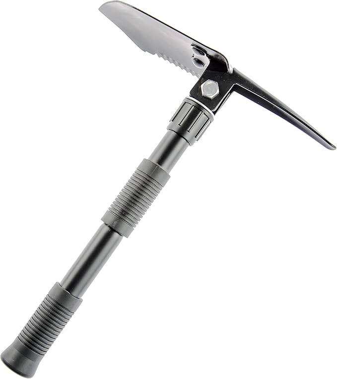 SE 16" 3-in-1 Mini Folding Shovel with Pick and Saw - Compact, Heat-Treated Carbon Steel Tool with Carrying Case