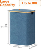 Lifewit 80L Laundry Basket with Lid, Clothes Hampers for Laundry with Bamboo Handles and 1 Removable Bag, Large Foldable Laundry Hamper for Bedroom, Bathroom, Dorm, Laundry Room, Dark Blue