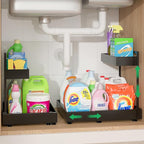 REALINN Expandable Under Sink Organizers and Storage, 2 Tier Under Cabinet Organizer, Heights Adjustable Pull Out Rack for Kitchen Bathroom Laundry, Black, 2 Pack