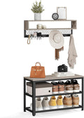VASAGLE Coat Rack Shoe Bench Set, Hall Tree with Bench, Entryway Furniture, Multifunctional, Dot Coat Hooks, 2-Tier Shoe Rack, Industrial Style, for Entryway, Hallway, Heather Greige ULCR073K02