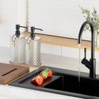 Hand Soap Dispenser Bathroom Set, Glass Dish Soap Dispenser for Kitchen Sink with Wood Tray & Black Stainless Steel Pump,Spiral Stripe Design