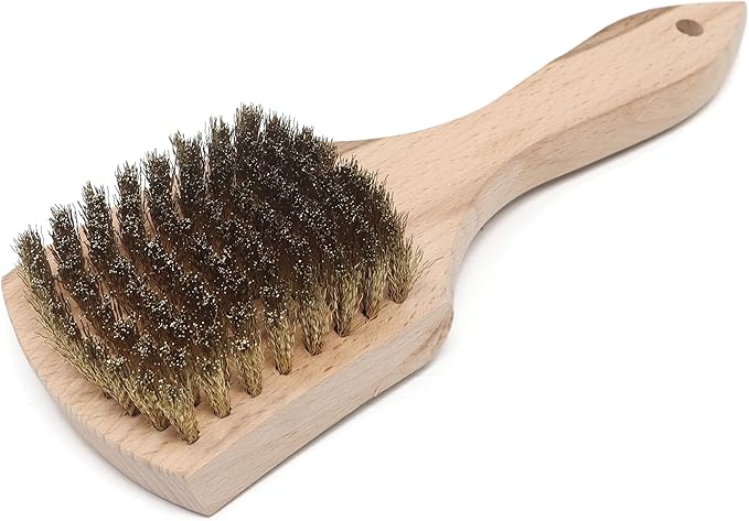 Brass Wire Utility Scrub Brush for Cleaning 9" Hardwood Handle (Made in USA)