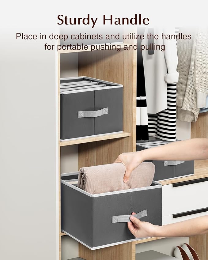 Clothes Organizers and Storage - Fabric Jeans Organizer with Handles, Foldable Drawer Dividers for Clothes, Closet Shelf Organizer for Shirts, Bra, Sweater, Scarf, 4 Pack, Dark Grey