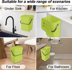 Compost Bin Kitchen, Bring 5 Rolls (100) of Garbage Bags, for Use on Countertops or Under Sinks, Hanging Trash Can with Lid, for Cupboard/Bathroom/Bedroom/Office/Camping(Green 1.3 Gallon/5L)