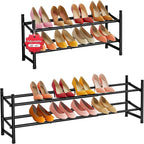 Tajsoon Expandable Shoe Rack for Closet 2 Tier, 28“-41“ Adjustable & Stackable Shoe Shelf Storage, Metal Shoe Rack Organizer for Front Door Entrance, Closet, Garage, Entryway, Black