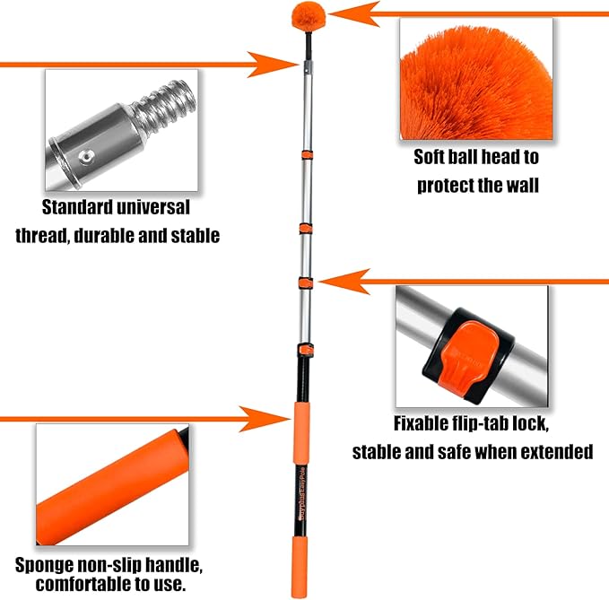 Buyplus 26FT Reach Cobweb Duster, Outdoor Spider Web Cleaner Brush with Professional 5-20FT Extension Pole, Non-Shedding Fluffy Bristles, Suitable for Ceiling and Corner Dusters for Indoor and Outdoor