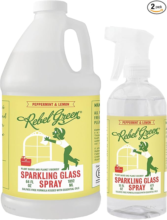 Rebel Green Sparkling Glass Cleaner (Peppermint & Lemon, 80 Fl Oz (Pack of 2))