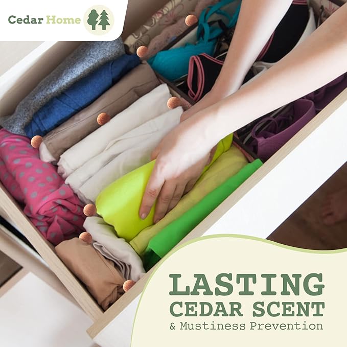 Cedar Blocks for Clothes Storage | Cedar Balls & Rings | Dresser Drawer Freshener Odor Eliminator | 40 Pieces, 30 Rings & Bonus 10 Balls, U.S.A Seller