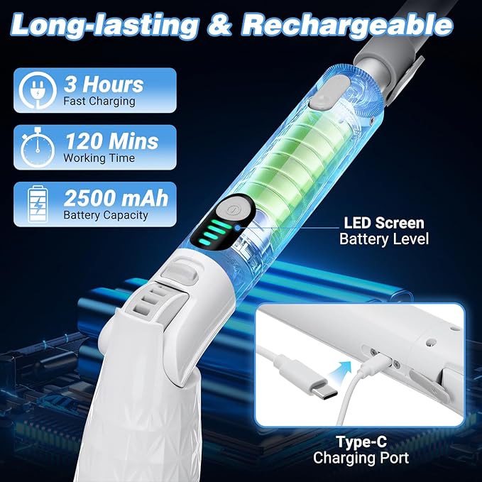 Electric Spin Scrubber, Cordless Cleaning Brush with 8 Brush Heads, Power Shower Scrubber with Long Handle, Electric Brush Cleaner with 6 Adjustable Angles IPX7 Waterproof, for Bathroom Floor Tub Car