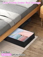 punemi Under Bed Storage Containers, Below 4 Inches Tall Low Profile Foldable Under Bed Storage,No Structure, Soft Fabric Blanket Storage and Clothing Storage with Zipper, 2 Pack, 20x40x3.7in, Black
