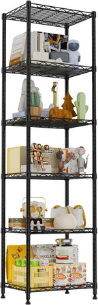 REGILLER 6 Wire Shelving Steel Storage Rack Adjustable Unit Shelves for Laundry Bathroom Kitchen Pantry Closet(Black,11.7" D x 16.8" W x 63" H)