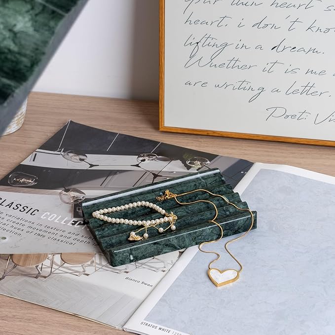 Soap Holder, Marble Soap Dish for Shower, Green Bar Soaps Holder with Water Ripple Design, Easy Cleaning Soaps Saver for Kitchen Sink，Bathroom, Executive Indian Natural Stone Soap Tray