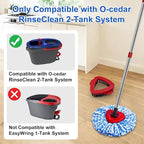 Spin Mop Handle Mop Heads and Base Replacement Sets Compatible with O Cedar EasyWring Rinseclean 2 Tank System, Flexible & Reusable(1 Sets Stainless Steel Handle & 2 Refills & 1 Base & 1 Scrub Brush)